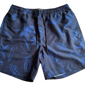 Michael Kors Tropical Hawaiian Print Swim Trunks Navy Black size Large 7”
